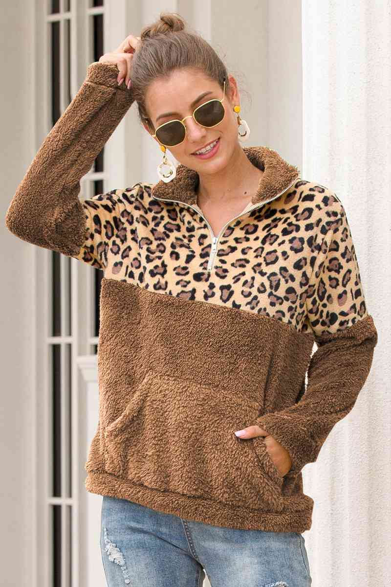 Leopard Zip-Up Turtle Neck Dropped Shoulder Ladies Sweatshirt - Premium Sweatshirt -  Follower Of Faith Apparel autumn sweatshirt, Comfy Christian Sweatshirts, Cowgirl sweatshirts, Fall Christian sweatshirts, Holiday sweatshirts, Ladies Christian sweatshirt, Ladies fall sweatshirts, Ladies sweatshirts, Leopard print sweatshirt, new, new arrival, new arrivals, Ship From Overseas, Sweatshirt, Sweatshirts, Women’s Christian sweatshirts, Y&BL Shop our Christian T-Shirts & Apparel