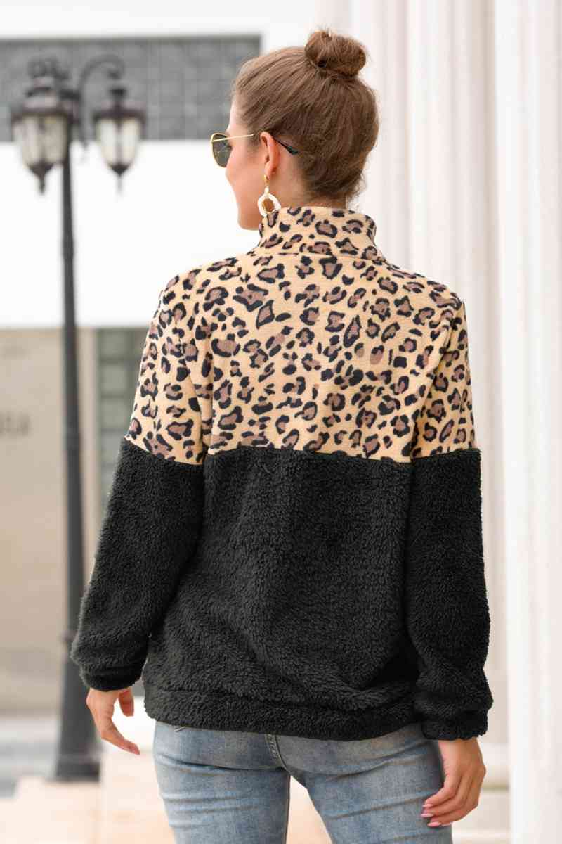 Leopard Zip-Up Turtle Neck Dropped Shoulder Ladies Sweatshirt - Premium Sweatshirt -  Follower Of Faith Apparel autumn sweatshirt, Comfy Christian Sweatshirts, Cowgirl sweatshirts, Fall Christian sweatshirts, Holiday sweatshirts, Ladies Christian sweatshirt, Ladies fall sweatshirts, Ladies sweatshirts, Leopard print sweatshirt, new, new arrival, new arrivals, Ship From Overseas, Sweatshirt, Sweatshirts, Women’s Christian sweatshirts, Y&BL Shop our Christian T-Shirts & Apparel