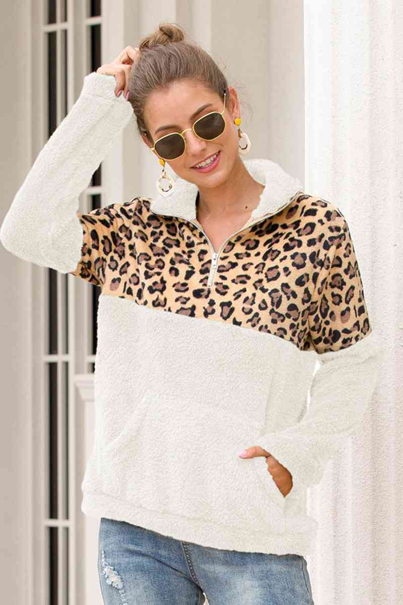 Leopard Zip-Up Turtle Neck Dropped Shoulder Ladies Sweatshirt - Premium Sweatshirt -  Follower Of Faith Apparel autumn sweatshirt, Comfy Christian Sweatshirts, Cowgirl sweatshirts, Fall Christian sweatshirts, Holiday sweatshirts, Ladies Christian sweatshirt, Ladies fall sweatshirts, Ladies sweatshirts, Leopard print sweatshirt, new, new arrival, new arrivals, Ship From Overseas, Sweatshirt, Sweatshirts, Women’s Christian sweatshirts, Y&BL Shop our Christian T-Shirts & Apparel