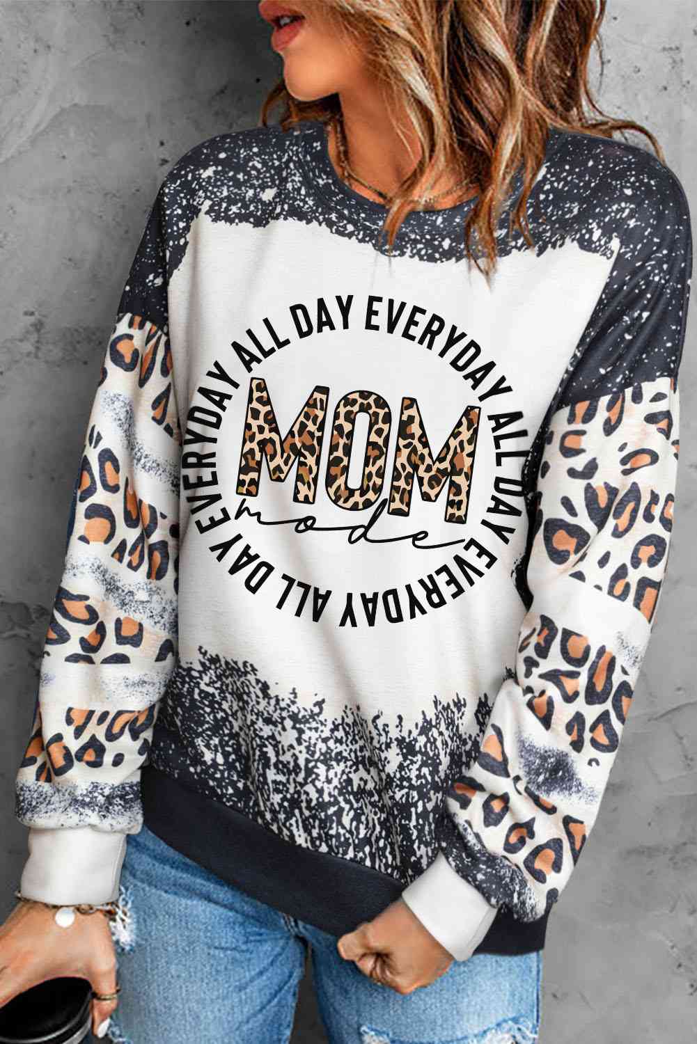 Letter Graphic Leopard Drop Shoulder Ladies Sweatshirt - Premium Sweatshirt -  Follower Of Faith Apparel Ship From Overseas, SYNZ Shop our Christian T-Shirts & Apparel