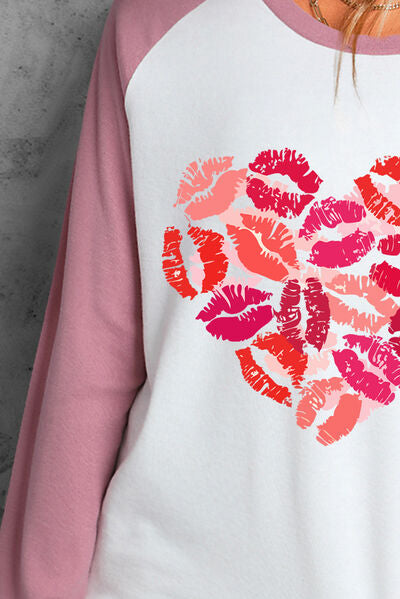 Lip Heart Ladies Long Sleeve T-Shirt - Premium Ladies Long-sleeve -  Follower Of Faith Apparel heart kisses long sleeve tee, ladies Short sleeve, ladies Short Sleeve t shirt, ladies Short Sleeve tee, ladies short sleeve tees, new arrivals, newest arrival, raglan long sleeve, Ship From Overseas, SYNZ, Valentine's Day Picks, Valentines day, Valentines picks Shop our Christian T-Shirts & Apparel