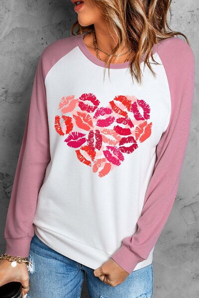 Lip Heart Ladies Long Sleeve T-Shirt - Premium Ladies Long-sleeve -  Follower Of Faith Apparel heart kisses long sleeve tee, ladies Short sleeve, ladies Short Sleeve t shirt, ladies Short Sleeve tee, ladies short sleeve tees, new arrivals, newest arrival, raglan long sleeve, Ship From Overseas, SYNZ, Valentine's Day Picks, Valentines day, Valentines picks Shop our Christian T-Shirts & Apparel