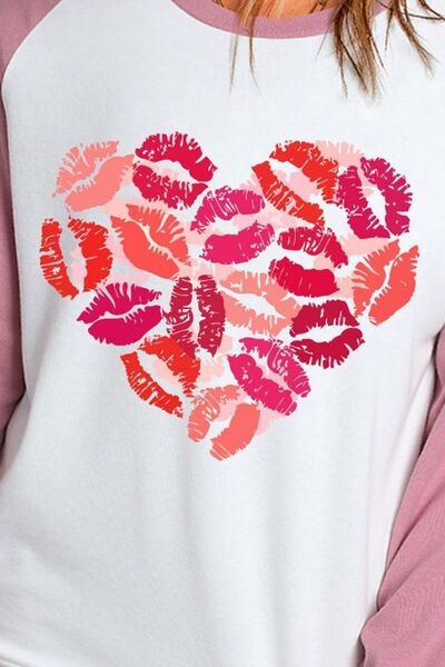 Lip Heart Ladies Long Sleeve T-Shirt - Premium Ladies Long-sleeve -  Follower Of Faith Apparel heart kisses long sleeve tee, ladies Short sleeve, ladies Short Sleeve t shirt, ladies Short Sleeve tee, ladies short sleeve tees, new arrivals, newest arrival, raglan long sleeve, Ship From Overseas, SYNZ, Valentine's Day Picks, Valentines day, Valentines picks Shop our Christian T-Shirts & Apparel