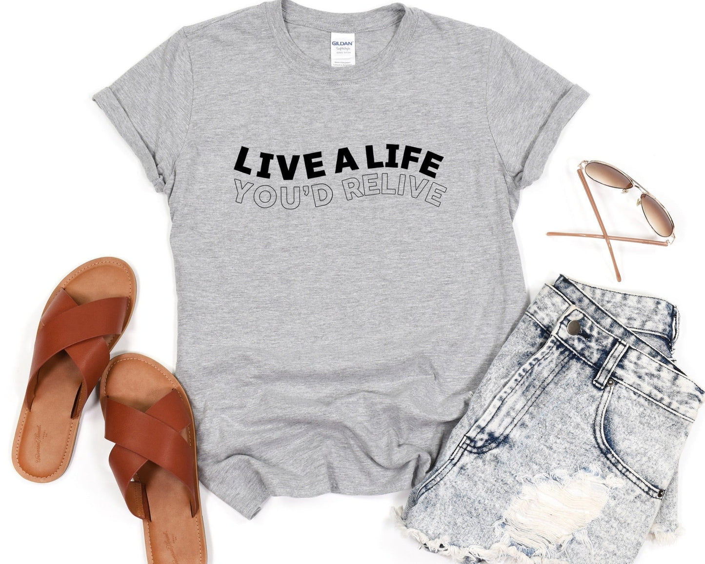 Live A Life You’d Relive Ladies Short Sleeve Tee - Premium T-Shirt -  Follower Of Faith ApparelCotton, Crew neck, DTG, Life tees, Live a life you’d relive, Live life t shirt, Minimalist t shirts, Monochrome t shirts, Regular fit, T-shirts, Women's Clothing Shop our Christian T-Shirts & Apparel