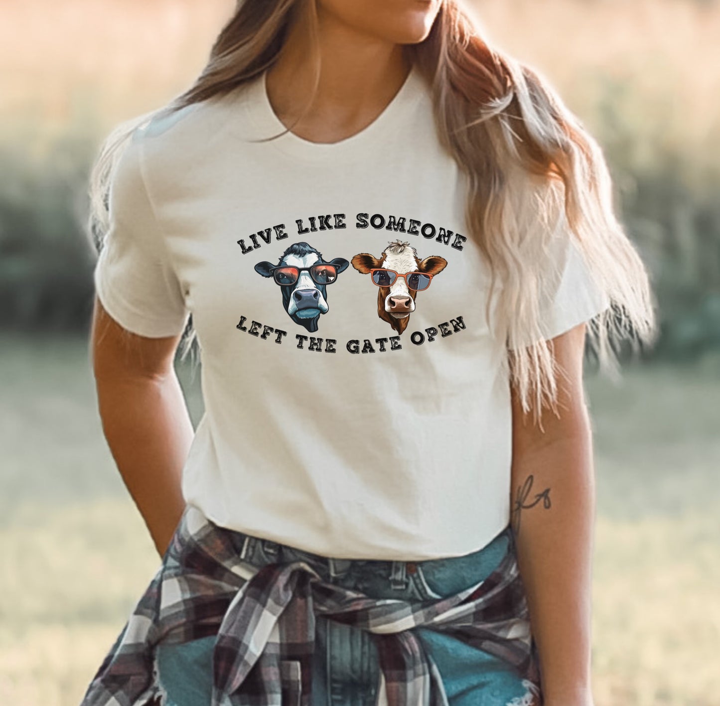 Live Like Someone Left The Gate Open Ladies T-Shirt - Premium Ladies T-Shirt -  Follower Of Faith Apparel Cotton, Country girl t shirt, Cow t shirt, Cowgirl tee, Crew neck, Live like someone left the gate open t shirt, New arrival, Regular fit, Sale, T-shirts, TikTok, Women's Clothing, Womens t shirts, Women’s farmer tee Shop our Christian T-Shirts & Apparel