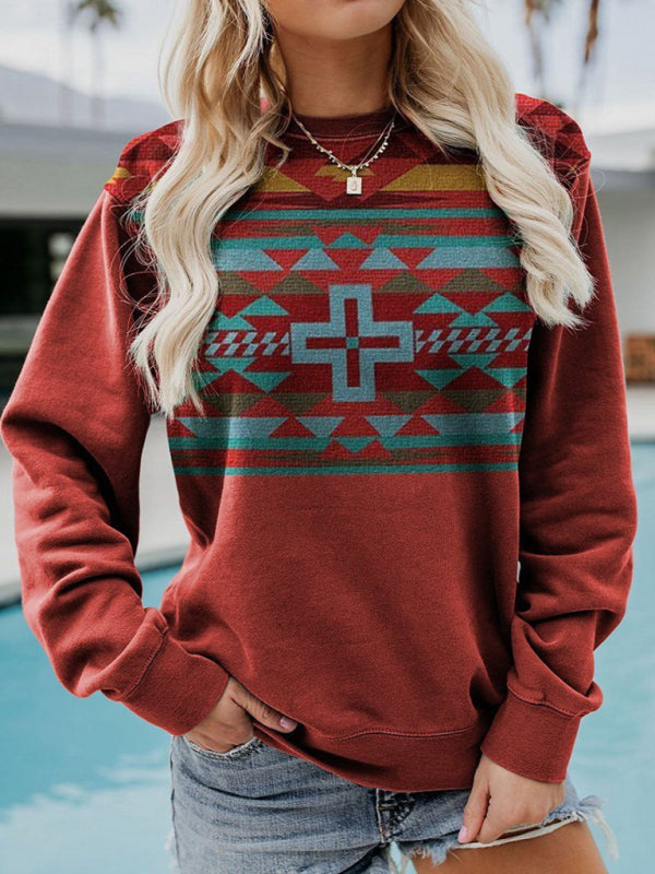 Long Sleeve Crewneck Western Print Sweatshirt - Premium Ladies Sweatshirt -  Follower Of Faith Apparel bull head sweater, Ladies sweatshirt, southwestern style sweatshirt, two tone sweatshirt, western, womens wear Shop our Christian T-Shirts & Apparel