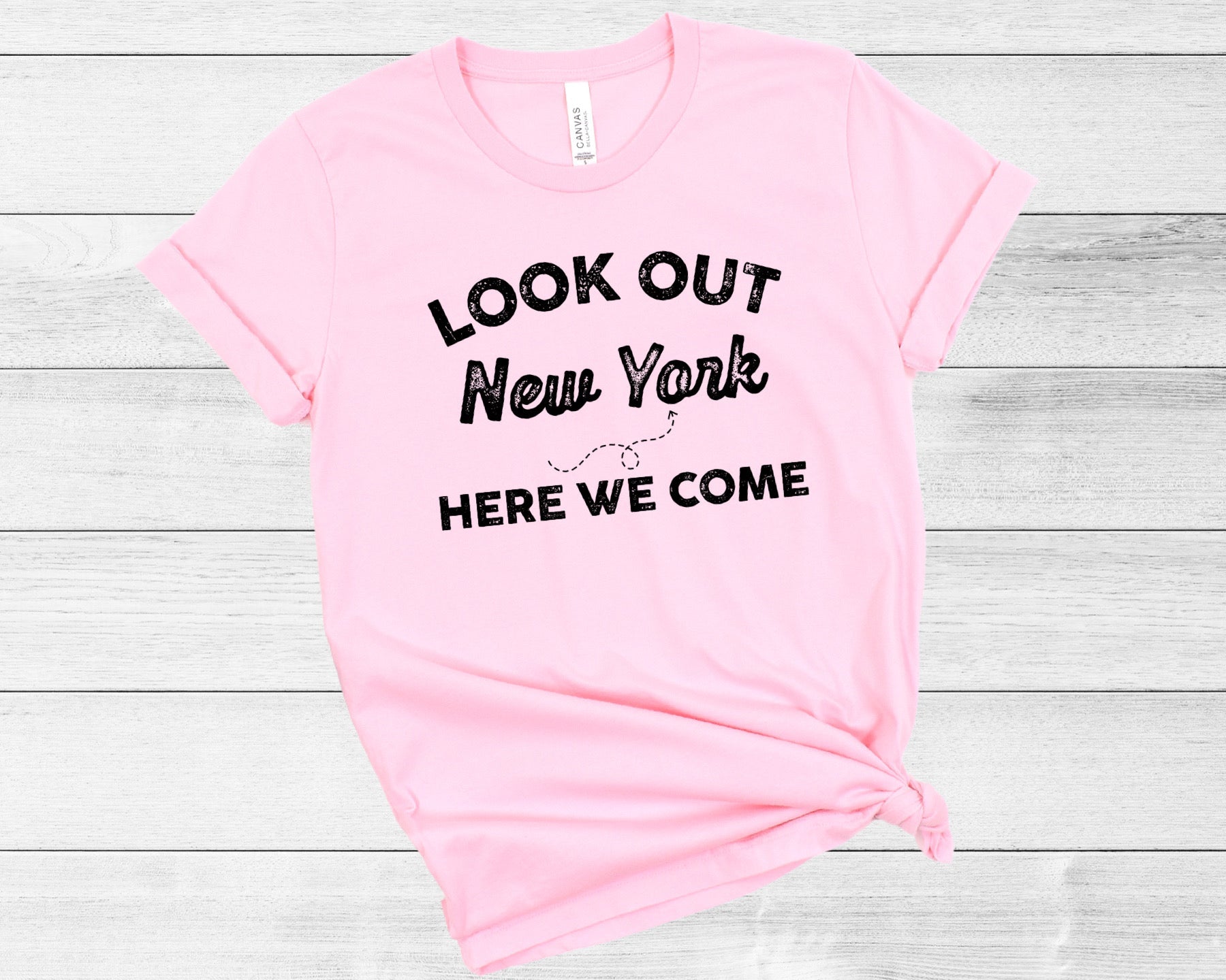 Look Out New York Here We Come Men & Women’s Short Sleeve Tee{{ shop.domain }PrintifyBella canvas, City shirts, Cotton, Crew neck, Family vacation tee, Ladies and gentlemen New York vac