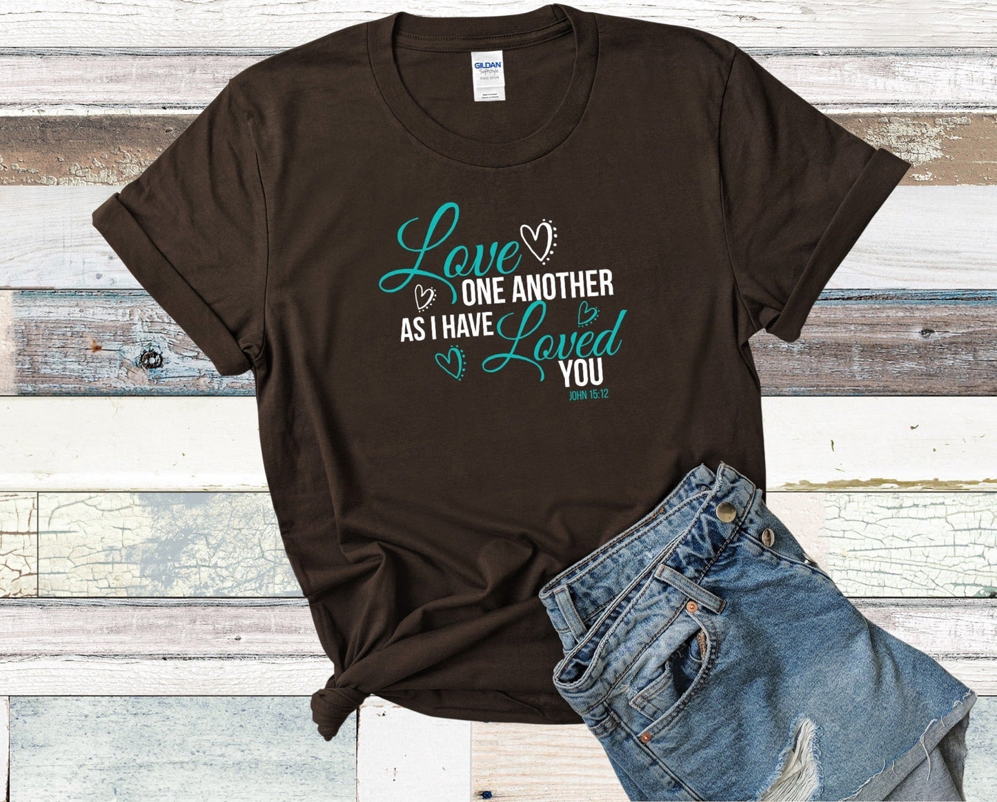 Love One Another As I Have Loved You Ladies Short Sleeve Tee - Premium T-Shirt -  Follower Of Faith ApparelBible verse t shirts, Bible verse tshirts for women, Christian apparel, Cotton, Crew neck, DTG, Faith t shirts, John 15:12 tee, Neck Labels, New, Regular fit, Soft style tee, T-shirts, Women's Clothing Shop our Christian T-Shirts & Apparel