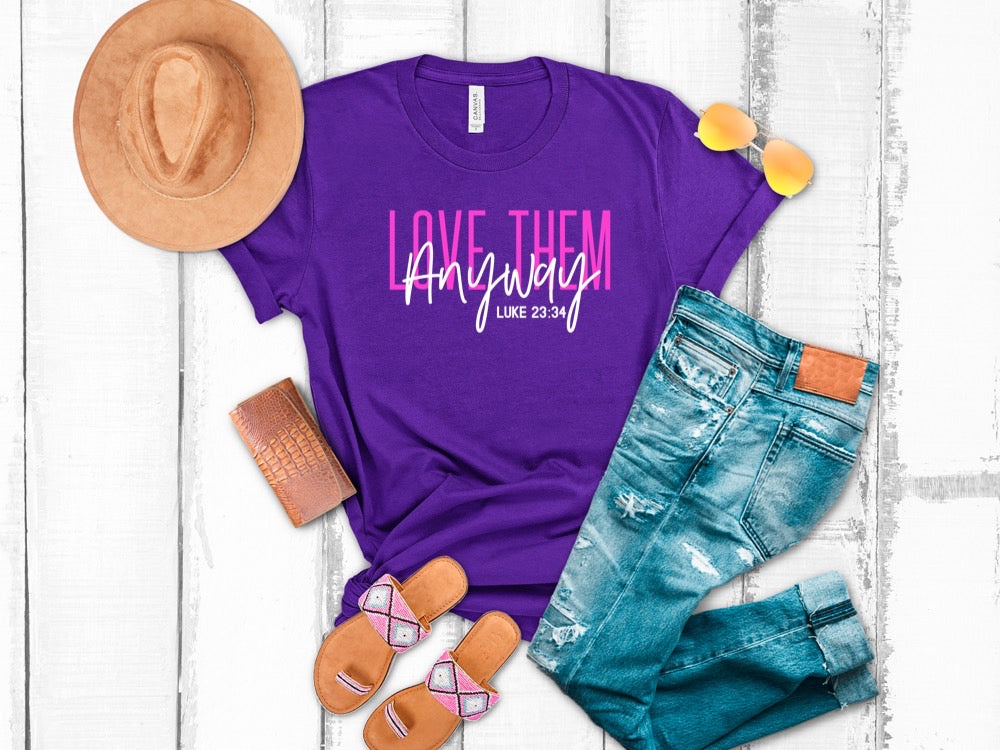 Love Them Anyway T shirt - Premium Short Sleeve Shirts -  Follower Of Faith ApparelChristian T shirt for women, Cotton, Crew neck, DTG, ladies Short sleeve, love them anyway tee, Men's Clothing, Neck Labels, Regular fit, T-shirts, Unisex, Women's Clothing Shop our Christian T-Shirts & Apparel