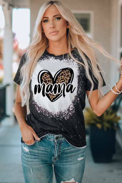 MAMA Leopard Heart Graphic Short Sleeve Tee - Premium Ladies T-Shirt -  Follower Of Faith Apparel Ship From Overseas, SYNZ Shop our Christian T-Shirts & Apparel