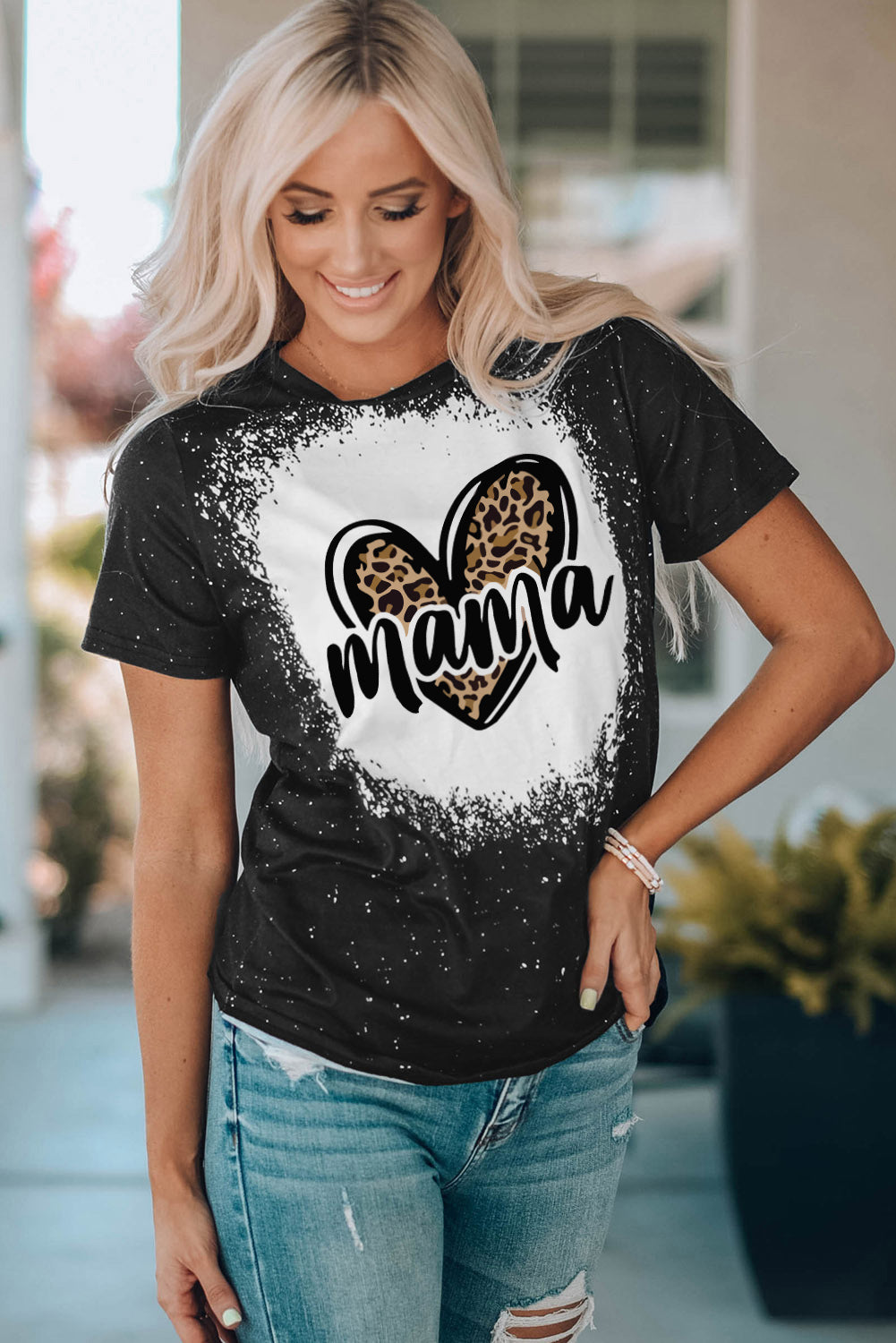 MAMA Leopard Heart Graphic Short Sleeve Tee - Premium Ladies T-Shirt -  Follower Of Faith Apparel Ship From Overseas, SYNZ Shop our Christian T-Shirts & Apparel