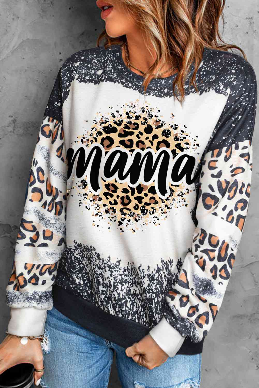 MAMA Leopard Round Neck Sweatshirt - Premium Sweatshirt -  Follower Of Faith Apparel Ladies sweater, Ladies sweatshirt, Ladies sweatshirts, Leopard, Leopard print, Leopard print sweatshirt, Leopard sweatshirts, Mama sweatshirt, Mom, Mom life, Ship From Overseas, SYNZ Shop our Christian T-Shirts & Apparel