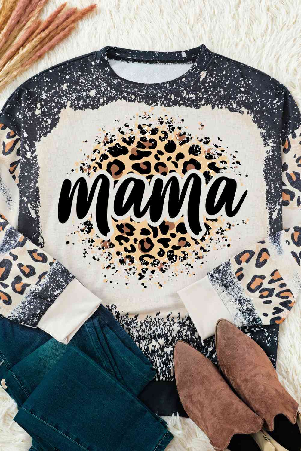 MAMA Leopard Round Neck Sweatshirt - Premium Sweatshirt -  Follower Of Faith Apparel Ladies sweater, Ladies sweatshirt, Ladies sweatshirts, Leopard, Leopard print, Leopard print sweatshirt, Leopard sweatshirts, Mama sweatshirt, Mom, Mom life, Ship From Overseas, SYNZ Shop our Christian T-Shirts & Apparel