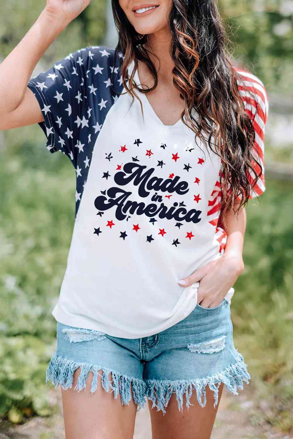 Made In America V-Neck Ladies T Shirt - Follower Of Faith Apparel