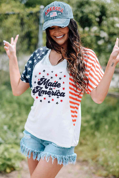 Made In America V-Neck Ladies T Shirt - Follower Of Faith Apparel