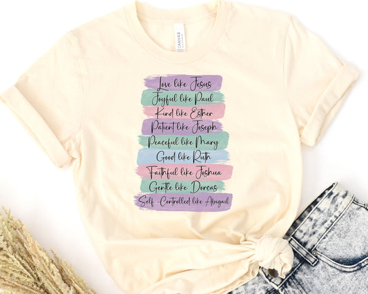 Men and Women Of The Bible Ladies Short Sleeve Tee{{ shop.domain }PrintifyChristian T shirt, Christian T shirt for women, Christian T Shirts, colorful Christian love like Jes