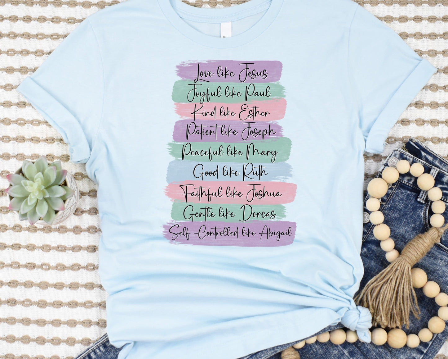 Men and Women Of The Bible Ladies Short Sleeve Tee{{ shop.domain }PrintifyChristian T shirt, Christian T shirt for women, Christian T Shirts, colorful Christian love like Jes