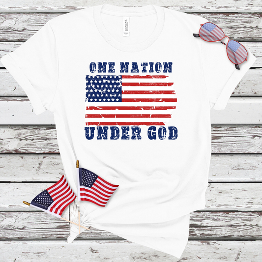 Men or Womens One Nation Under God Short Sleeve Tee - Premium Short Sleeve Shirts -  Follower Of Faith ApparelAmerican flag faith t shirt, Cotton, Crew neck, God Tees for men and women, ladies Short sleeve, Men's Clothing, Men's Short sleeve tee, men's short sleeve tees, One Nation shirt, one Nation Under God flag tee, Regular fit, T-shirts, Unisex, Women's Clothing Shop our Christian T-Shirts & Apparel