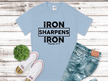 Men's Iron Sharpens Iron Short Sleeve Tee - Premium Men's Short Sleeve T-Shirts -  Follower Of Faith ApparelCrew neck, DTG, Iron sharpens iron t shirt, Men's Clothing, Mens Christian T shirts, Mens short sleeve tee, Proverbs 27:17 Bible verse t shirt, Proverbs tees, Regular fit, T-shirts, Unisex Shop our Christian T-Shirts & Apparel