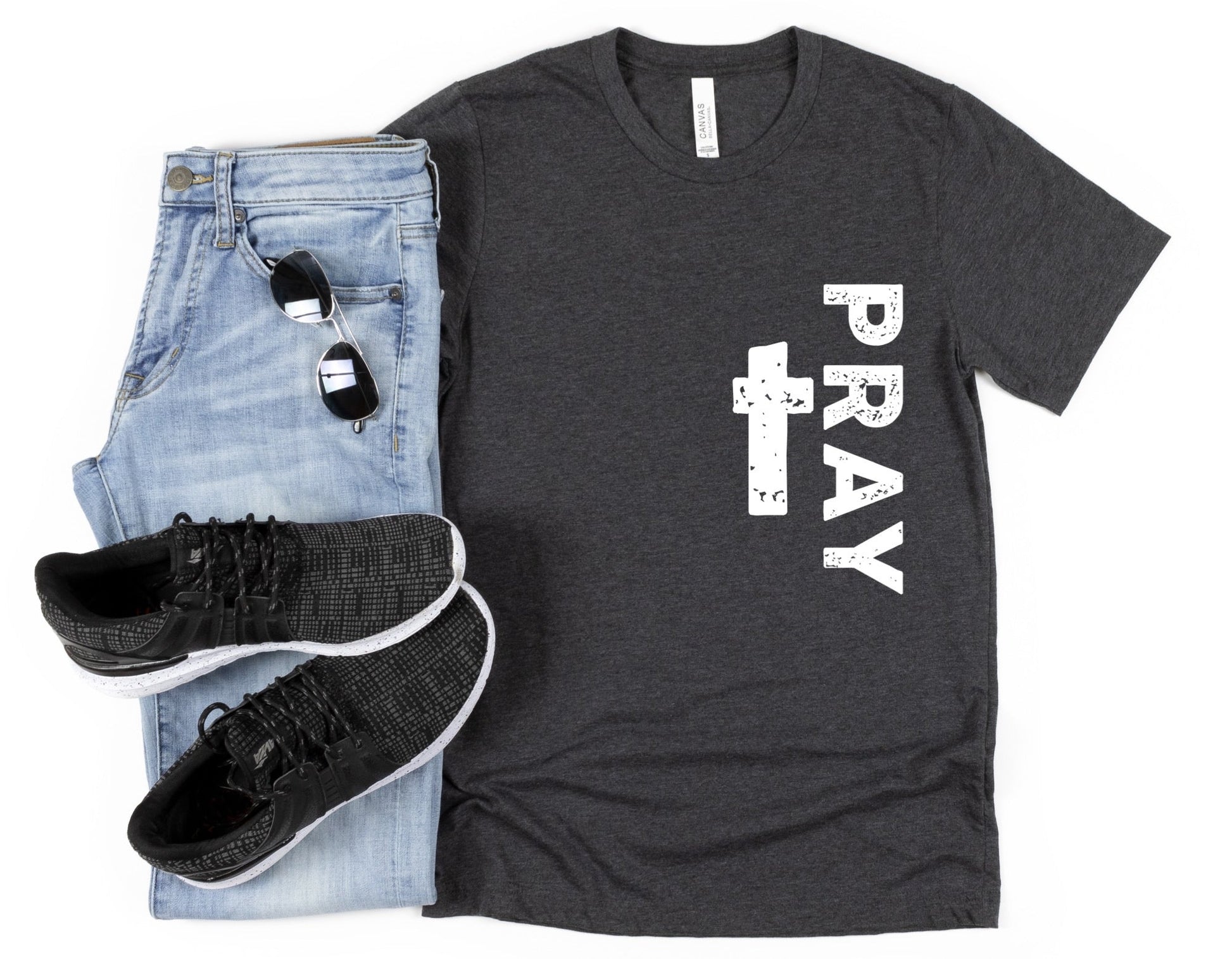 Men’s Pray Short Sleeve Tee - Premium Men's T-Shirt -  Follower Of Faith Apparelclean simple design for men's t shirts, Crew neck, Men's Clothing, men's faith clothing, Men's faith t shirt with cross, men's Jesus shirts, men's short sleeve Christian T shirt, Mens short sleeve tee, Pray t shirt, Pray tee with cross for men, Regular fit, semi-fitted, short sleeve, T-shirts, Unisex Shop our Christian T-Shirts & Apparel