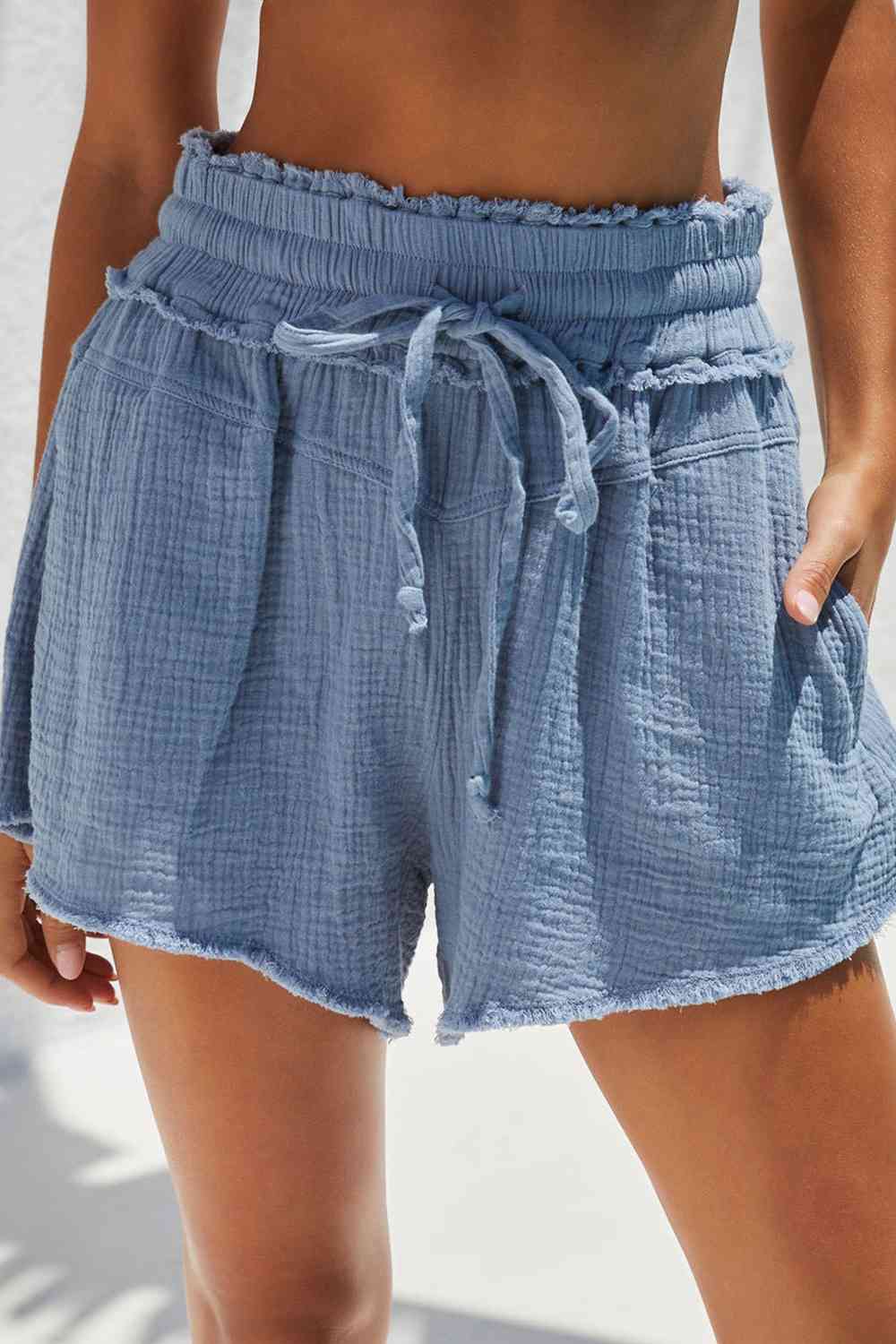 Mercy Me Drawstring Raw Hem Ladies Shorts - Follower Of Faith Apparel