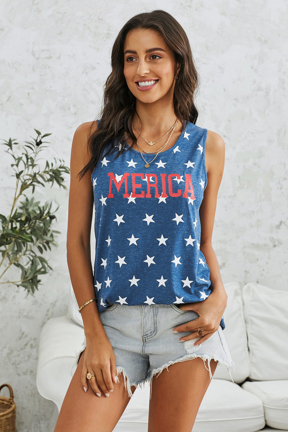 Merica Star Print Ladies Tank Top - Premium Ladies Tank Top -  Follower Of Faith Apparel Fourth of July, Fourth of July tank top, Independence day, new arrival, new arrivals, Sale, Ship From Overseas, SYNZ, usa flag tank, womens apparel, Women’s tank top, Women’s tops, Women’s USA flag tank top Shop our Christian T-Shirts & Apparel