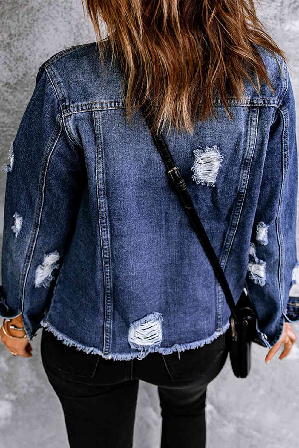 Mixed Print Distressed Button Front Denim Jacket - Premium Jacket -  Follower Of Faith Apparel distressed, Distressed Ladies jacket, Floral, Floral blue Jean jacket, Ladies jacket, Ladies Jeans, Ship From Overseas, SYNZ Shop our Christian T-Shirts & Apparel