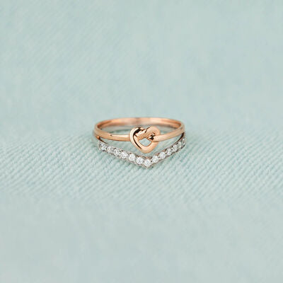 Mother/Daughter Knotted Heart Shape Inlaid Zircon Ring in Rose Gold - Follower Of Faith Apparel