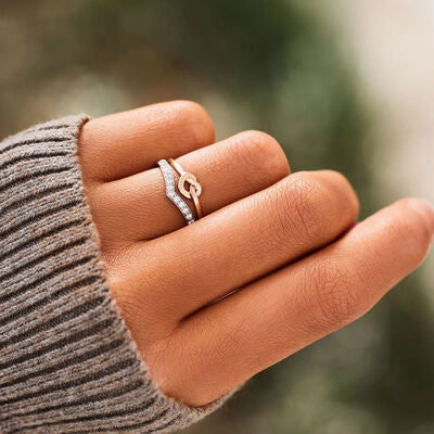 Mother/Daughter Knotted Heart Shape Inlaid Zircon Ring in Rose Gold - Follower Of Faith Apparel