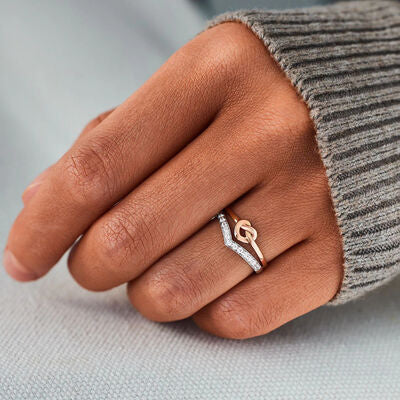 Mother/Daughter Knotted Heart Shape Inlaid Zircon Ring in Rose Gold - Follower Of Faith Apparel