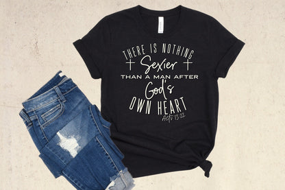 Nothing Sexier Than A Man After God’s Own Heart Ladies T-Shirt - Premium Ladies T-Shirt -  Follower Of Faith ApparelBible verse t shirt, Cotton, Crew neck, DTG, Faith t shirts for women, Funny Christian tees, humorous Christian T shirts, Ladies Christian tees, Ladies short sleeve, Neck Labels, New, Regular fit, T-shirts, There’s nothing sexier than a man after gods own heart, Unisex, Women's Clothing Shop our Christian T-Shirts & Apparel