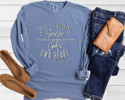 Nothing Sexier Than A Man After God’s Own Heart Vintage Ladies Long Sleeve T-Shirt - Premium Ladies Long Sleeve -  Follower Of Faith ApparelActs 13:22 t shirt, Bible verse long sleeve t shirt, Christian long sleeve tee, Comfort colors Faith tee, Cotton, DTG, Faith vintage t shirts, Funny Christian t shirt, Ladies long sleeve, Long Sleeves, New, Scripture tees, Seasonal Picks, There’s nothing sexier than a man after gods own heart, Unisex, Women's Clothing Shop our Christian T-Shirts & Apparel