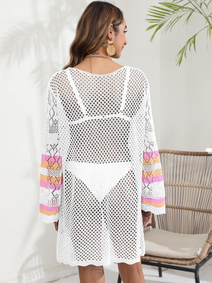 Openwork Contrast Long Sleeve Cover-Up (several colors) - Premium Ladies Coverup -  Follower Of Faith Apparel Beach cover up for women, Boho swim suit cover up, Knit cover up, Ladies cover up, Long sleeve cover up swimwear, O & Y.M, Ship From Overseas, Swimsuit cover up, Womens cover up Shop our Christian T-Shirts & Apparel