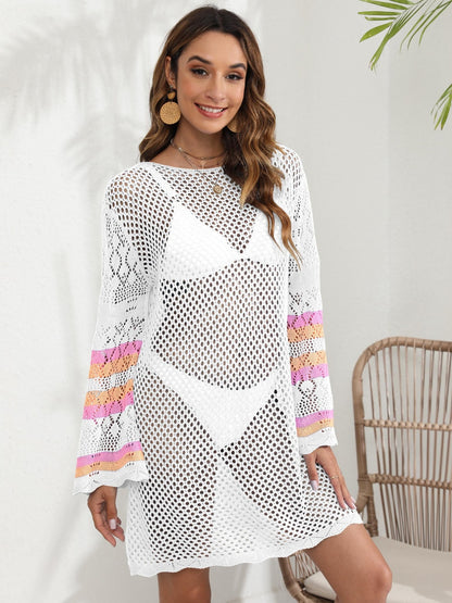 Openwork Contrast Long Sleeve Cover-Up (several colors) - Premium Ladies Coverup -  Follower Of Faith Apparel Beach cover up for women, Boho swim suit cover up, Knit cover up, Ladies cover up, Long sleeve cover up swimwear, O & Y.M, Ship From Overseas, Swimsuit cover up, Womens cover up Shop our Christian T-Shirts & Apparel