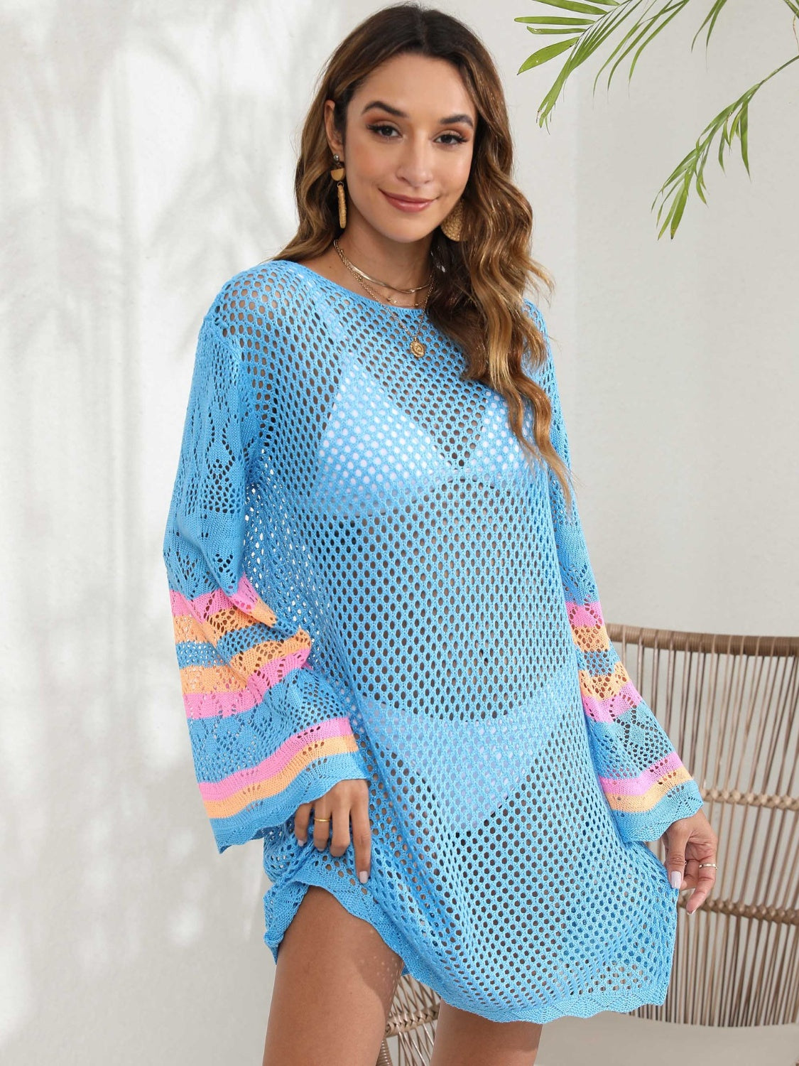 Openwork Contrast Long Sleeve Cover-Up (several colors) - Premium Ladies Coverup -  Follower Of Faith Apparel Beach cover up for women, Boho swim suit cover up, Knit cover up, Ladies cover up, Long sleeve cover up swimwear, O & Y.M, Ship From Overseas, Swimsuit cover up, Womens cover up Shop our Christian T-Shirts & Apparel