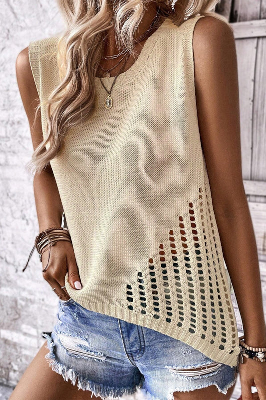 Openwork Knit Vest Ladies Tank Top - Premium Ladies Tank Top -  Follower Of Faith Apparel Boho knit tank top, Cream knit tank, Knit tank top, Openwork knit vest tank top, Ship From Overseas, SYNZ, Womens chic tank top, Womens summer clothing, Womens summer tops Shop our Christian T-Shirts & Apparel