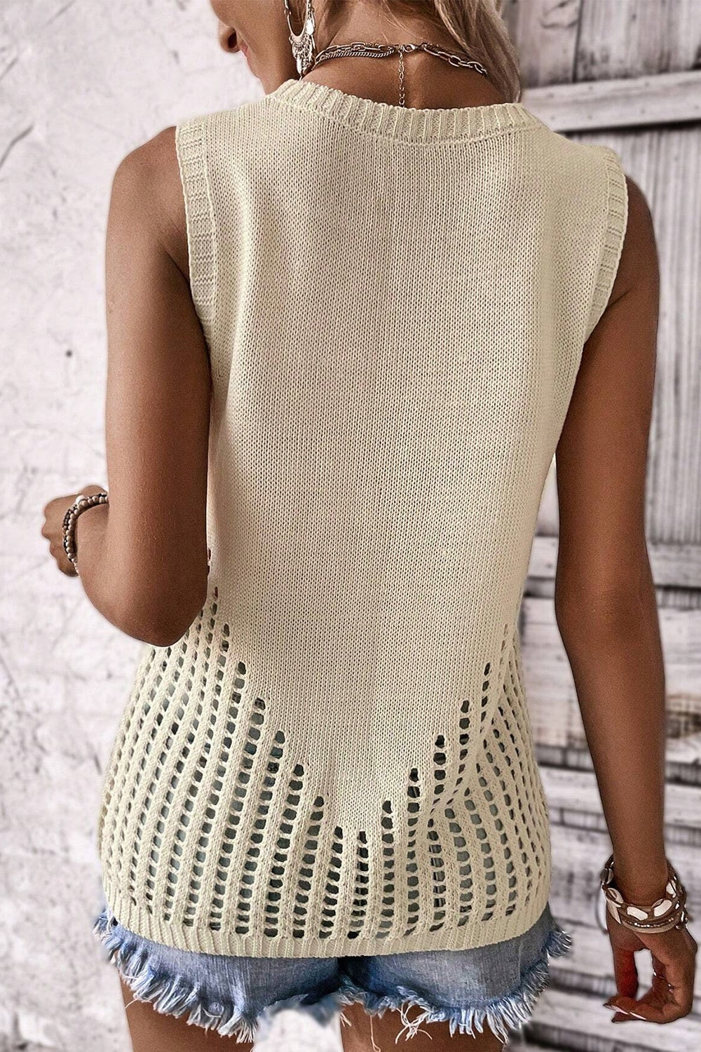 Openwork Knit Vest Ladies Tank Top - Premium Ladies Tank Top -  Follower Of Faith Apparel Boho knit tank top, Cream knit tank, Knit tank top, Openwork knit vest tank top, Ship From Overseas, SYNZ, Womens chic tank top, Womens summer clothing, Womens summer tops Shop our Christian T-Shirts & Apparel