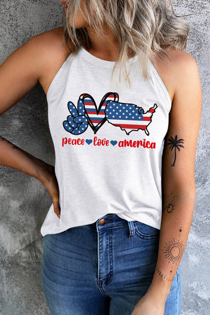 PEACE LOVE AMERICA Graphic Tank - Premium Ladies Tank Top -  Follower Of Faith Apparel Ship From Overseas, SYNZ Shop our Christian T-Shirts & Apparel