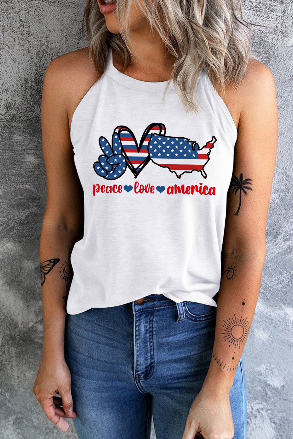 PEACE LOVE AMERICA Graphic Tank - Premium Ladies Tank Top -  Follower Of Faith Apparel Ship From Overseas, SYNZ Shop our Christian T-Shirts & Apparel