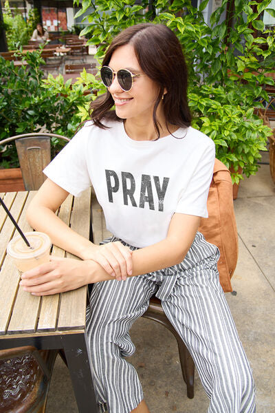 PRAY Ladies T-Shirt - Premium Ladies T-Shirt -  Follower Of Faith Apparel ladies Short sleeve, ladies Short Sleeve t shirt, ladies Short Sleeve tee, ladies short sleeve tees, new arrival, new arrivals, Pray shirt, Pray t shirt, Ship From Overseas, Simply Love Shop our Christian T-Shirts & Apparel