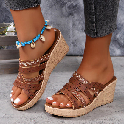 PU Leather Crisscross Wedge Sandals (3 colors) - Premium Shoes -  Follower Of Faith Apparel black, Brown, colors, crisscross, HUGE Sale, Ladies summer sandles, leather, new arrival, new arrivals, Sale, sandals, Ship From Overseas, Summer sandles, Summer sandles for women, wedge, White, Womens sandals, Womens shoes, Womens summer shoes, Y.M.X.Y Shop our Christian T-Shirts & Apparel