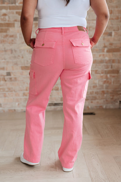 Peggy High Rise Cargo Straight Jeans in Pink - Premium Denim -  Follower Of Faith Apparel 0/24, 1/25, 11/30, 13/31, 14W, 15/32, 16W, 18W, 2-22-2024, 2-27-2024, 2-7-2024, 20W, 22W, 24W, 3/26, 5-22-2024, 5/27, 6-24-2024, 7/28, 8-26-2024, 88837, 9/29, Bottoms, Denim, flatrate, JB2-7-2024, JBAvailableNow, JBFlashSept24, Judy Blue, Krychele Shop our Christian T-Shirts & Apparel