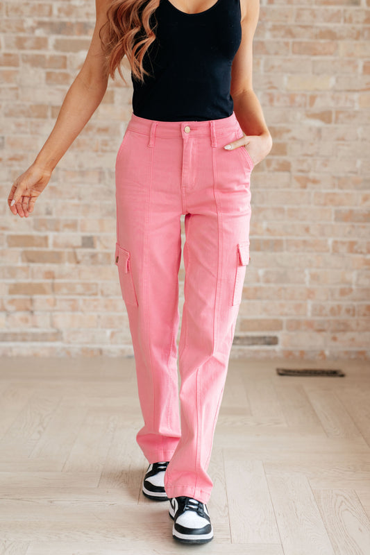 Peggy High Rise Cargo Straight Jeans in Pink - Premium Denim -  Follower Of Faith Apparel 0/24, 1/25, 11/30, 13/31, 14W, 15/32, 16W, 18W, 2-22-2024, 2-27-2024, 2-7-2024, 20W, 22W, 24W, 3/26, 5-22-2024, 5/27, 6-24-2024, 7/28, 8-26-2024, 88837, 9/29, Bottoms, Denim, flatrate, JB2-7-2024, JBAvailableNow, JBFlashSept24, Judy Blue, Krychele Shop our Christian T-Shirts & Apparel