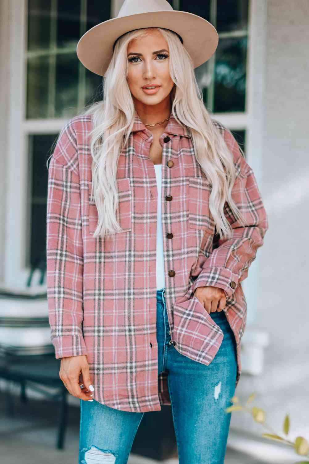 Plaid Curved Hem Dropped Shoulder Longline Shirt Jacket - Premium Jacket -  Follower Of Faith Apparel Jacket, Plaid jacket, Ship From Overseas, SYNZ Shop our Christian T-Shirts & Apparel