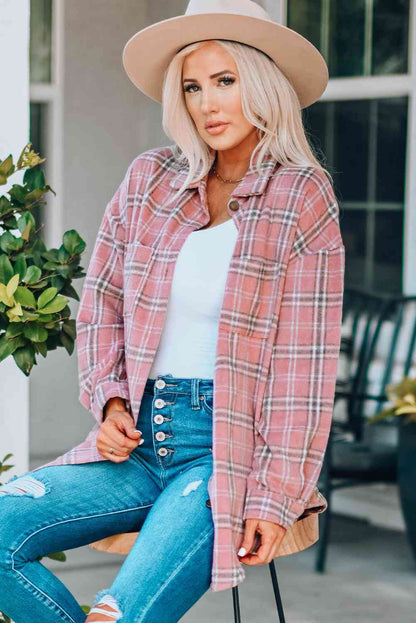 Plaid Curved Hem Dropped Shoulder Longline Shirt Jacket - Premium Jacket -  Follower Of Faith Apparel Jacket, Plaid jacket, Ship From Overseas, SYNZ Shop our Christian T-Shirts & Apparel