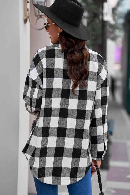 Plaid Curved Hem Dropped Shoulder Longline Shirt Jacket - Premium Jacket -  Follower Of Faith Apparel Jacket, Plaid jacket, Ship From Overseas, SYNZ Shop our Christian T-Shirts & Apparel