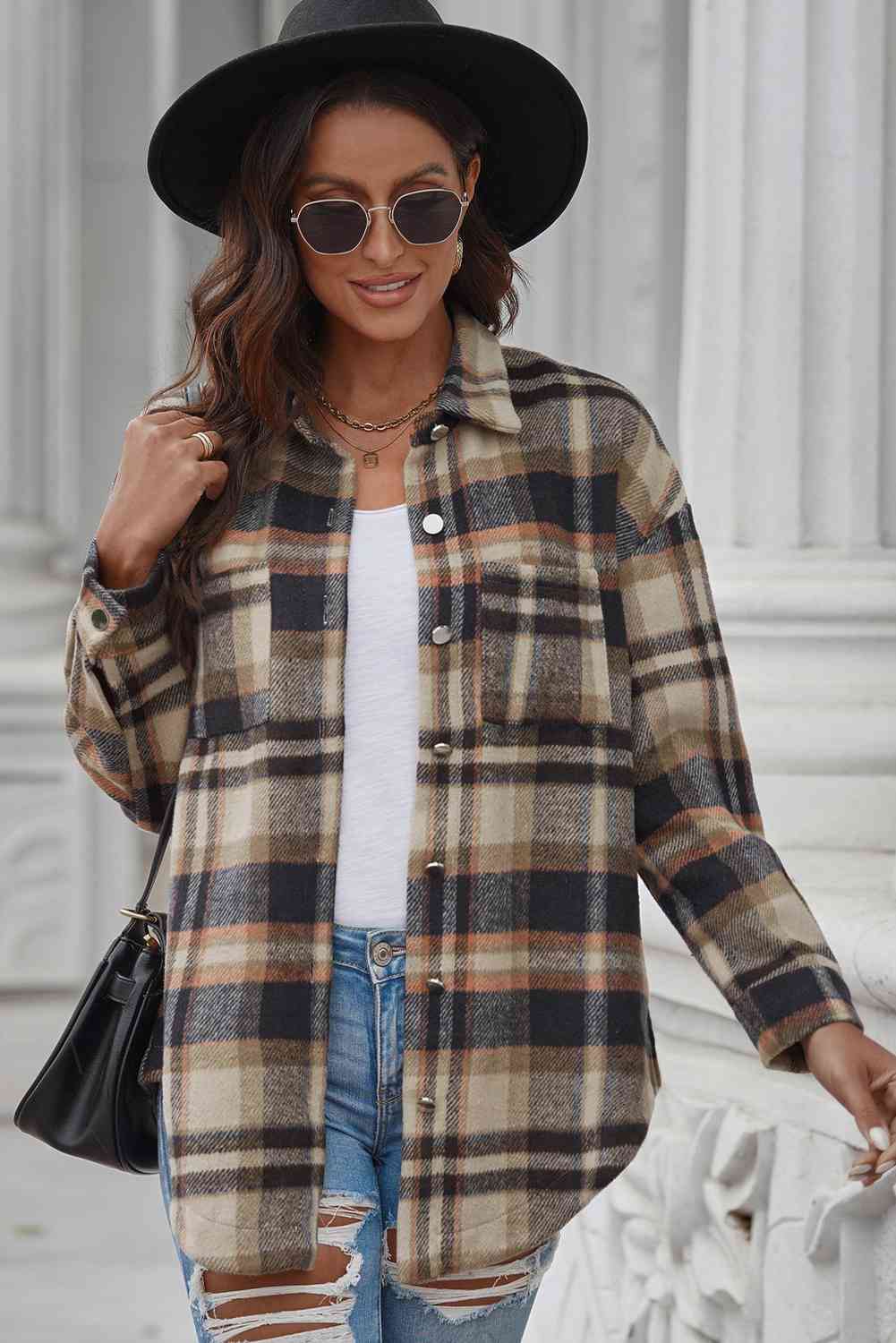 Plaid Curved Hem Dropped Shoulder Longline Shirt Jacket - Premium Jacket -  Follower Of Faith Apparel Jacket, Plaid jacket, Ship From Overseas, SYNZ Shop our Christian T-Shirts & Apparel