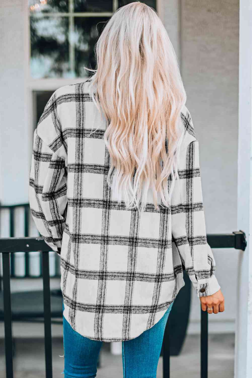 Plaid Curved Hem Dropped Shoulder Longline Shirt Jacket - Premium Jacket -  Follower Of Faith Apparel Jacket, Plaid jacket, Ship From Overseas, SYNZ Shop our Christian T-Shirts & Apparel