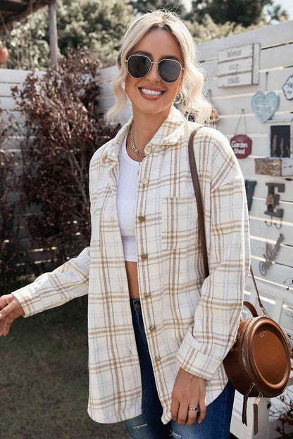 Plaid Curved Hem Dropped Shoulder Longline Shirt Jacket - Premium Jacket -  Follower Of Faith Apparel Jacket, Plaid jacket, Ship From Overseas, SYNZ Shop our Christian T-Shirts & Apparel