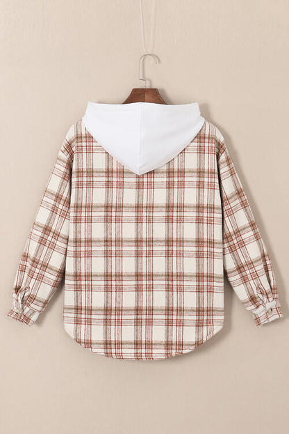 Plaid Drawstring Button Up Long Sleeve Hooded Jacket - Premium Jacket -  Follower Of Faith Apparel Jacket, Plaid jacket, Ship From Overseas, SYNZ Shop our Christian T-Shirts & Apparel